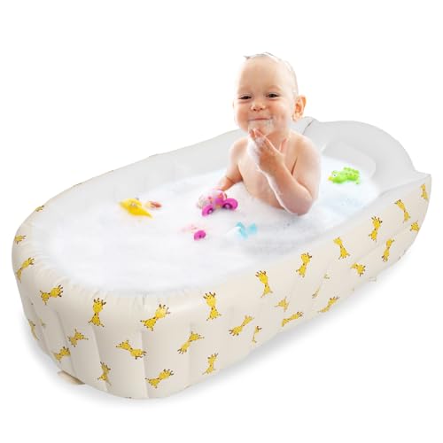 Foldable Baby Bath Tub Inflatable Bathtub with Built in Air Pump Portable Toddler Bath Tub 90x55cm Big Size Children Inflatable Anti-Slippery Swimming Pool Basin Seat Baths for Boys Girls Newborn