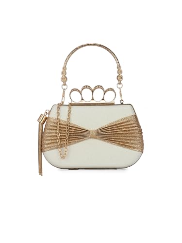 Image of TOOBA Handicraft Pearl Embroidered Clutch Purse For Women with Trendy Design 4-ring Handle & Tassel
