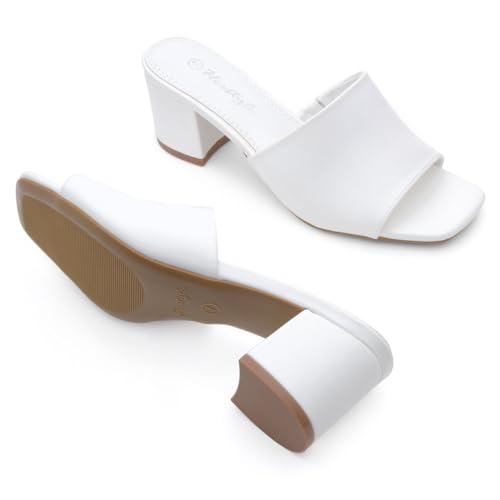 Image of Herstyle Square Open Toe Heeled Sandals for Women 2.5 Inch Low Block Chunky Heel Sandals Slip-On Mules Comfortable Dress Shoes for Party Wedding Office