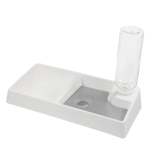INOOMP ダブルボウル付きペット用給餌ステーション 自動給水機能 水ディスペンサー付き フードボウル 犬 猫 子犬 子猫 ウサギ対応 こぼれ防止設計 簡単お手入れ