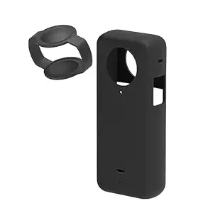 BKN Silicon Protective Cover + Silicon Lens Cap Soft Body Case for Insta360 ONE X3 Sports Action Camera | Dust and Wear Resistant (Black)