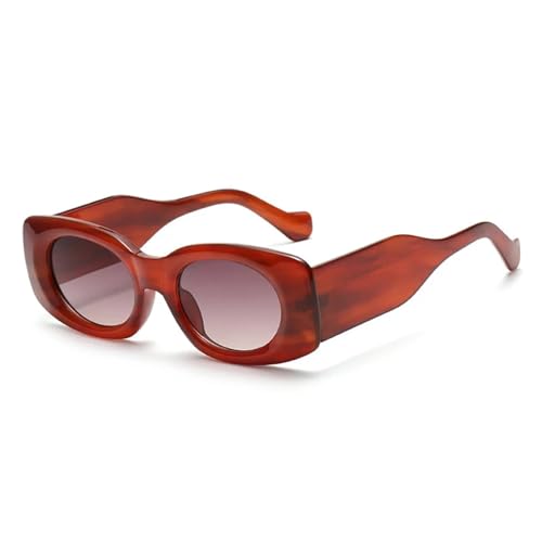 HPIRME Gafas ovaladas de moda para mujer, de color gelatina, estilo retro, con degradado, UV400, para hombre, de pierna ancha (talla única/rayas marrones)