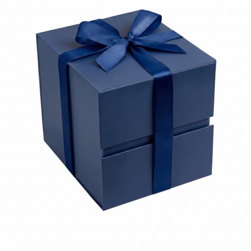 Image of LIFELUM Navy Blue Gift Box 7 x 7 x 7 inch, 1 Pack Magnetic Closure Gift Box for Presents with Ribbon, Card, Shredded Paper Filler for Graduation, Business, Wedding, Birthdays