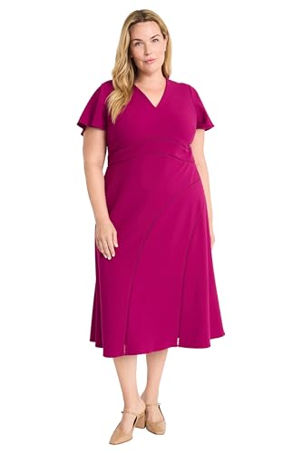 Image of Maggy London Women's Elegant Midi Dress with Flutter Sleeves - V-Neck A-line Silhouette - Versatile Cocktail Dress