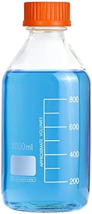 Moonetto 3 Pack 1000ml Round Graduated Autoclavable Lab Bottles Media/Storage Bottle With GL45 Orange Screw Cap