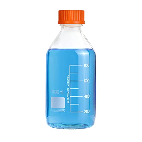 Moonetto 3 Pack 1000Ml Round Graduated Autoclavable Lab Bottles Media/Storage Bottle With Gl45 Orange Screw Cap #TOP18