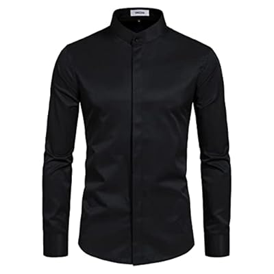 VANCOOG Mens Banded Collar(Mandarin Collar) L...