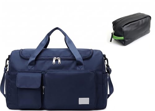 Image of SRZ Samrukzone Nylon Travel Duffle Bag with Wet Pocket & Shoe Compartment, Weekender Overnight Gym Shoulder Bag for Men & Women (44 x 18 x 29 cm (Navy Blue)