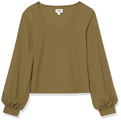 The Drop Women's @Lucyswhims Square-Neck Balloon-Sleeve Top, Military Olive, L #TOP6