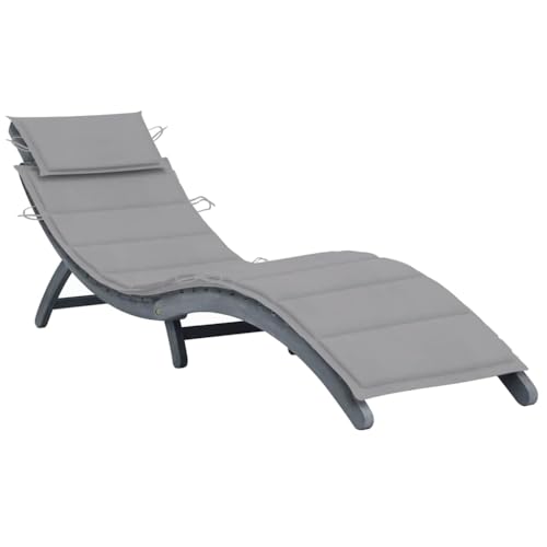 Genérico Tumbona con cojín Madera Maciza de Acacia Gris,Mobiliario,Muebles de jardín,Asientos de Exterior,Tumbonas-3064045