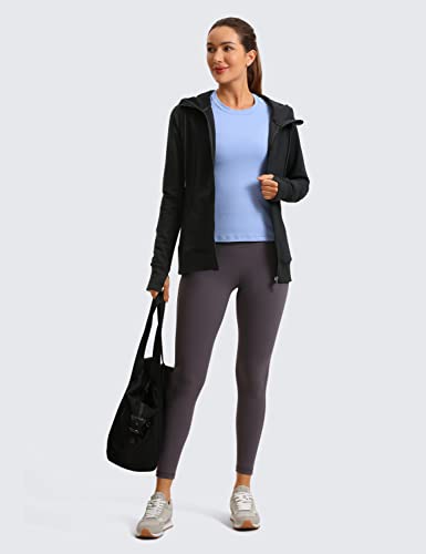 Crz Yoga Women'S Full Zip Hooded Sweatshirts Workout Sweat Jackets Slim Fit Running Track Hoodies With Thumbholes Black Medium thumb #4