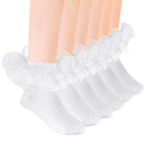 3 Pairs White Ruffle Socks Girls, Big Double Lace Frilly Sock Comfortable Cotton,Cute Girls Ruffle Ssocks 8-10 Years Old Dress And Daily