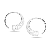 LeCalla Jewelry Sterling Silver Pull Through Hoop Earrings | Round Polished Chevron Pull Through Fashion Hoop Earrings for Women | Women's Threader Earrings 16MM