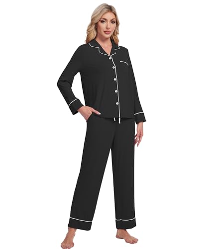 Image of Pajamas Set for Women Soft Knit Button Down Sleepwear 2 Piece Breathable Viscose from Bamboo Pjs S-XXL