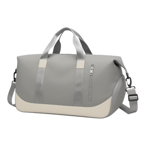 Bolsa Mala de Viagem Grande 47cm – Alça Transversal Removível, Compartimento para Tênis e Roupas Molhadas, 5 Bolsos com Zíper, Acoplável à Mala de Rodinha (Cinza)