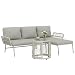 Outsunny Polyrattan Gartenmöbel Set 3-teilig, Lounge Set mit Chaiselongue Zweisitzersofa Glastisch abnehmbar Kissen, Rattan Sitzgruppe bis 3 Personen, Lounge Möbel für Garten Terrasse Balkon Hellgrau