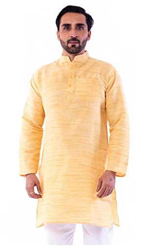 Image of Men's Khadie Cotton Relaxed Kurta - Yellow Color