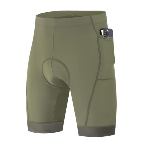 Ezvoka Culotte Premium para Hombre con Gel de Silicona 3D y 3 Bolsillos Pantalón de Ciclismo Transpirable, Secado Rápido, UPF 50 Ropa de Bici que Absorbe la Humedad para Carretera y MTB,Green-S