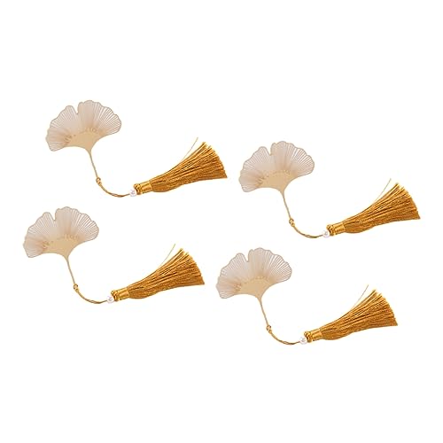 STOBOK Marcapáginas Creativo De Hojas De Ginkgo Diseño Chino Borlas Estilo Hueco 4 Unidades