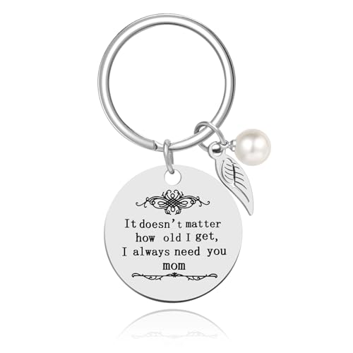 From Child to Mom Keychain - I Always Need You Mom Engraved Keyring with Leaf and Pearl Charm, Thoughtful Gift for Mothers from Their Children
