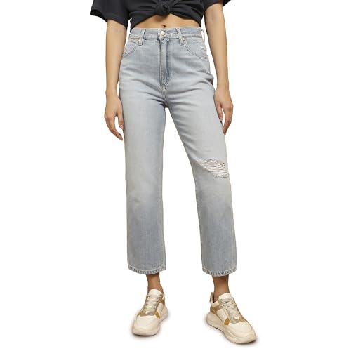 Image of Wrangler Women's Blue Straight Fit Mid Rise Jeans