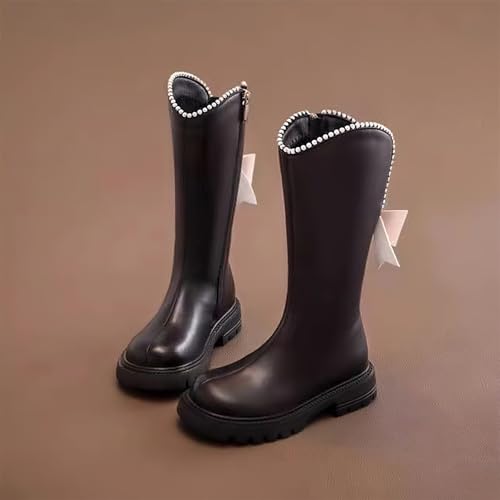 Girls Fashion Riding Boots Side Zipper Bowknot High Top Shoes 2025 Fall Winter Trendy Knee High Boots2