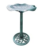 BTEXPERT 28' Pedestal Fountain Antique Flower Outdoor Garden Bird Bath Decoration Accent Yard Statue Feeder Patio Floral Decor Lily Leaf Verdigris Vintage Green Birdbath Planter Fillable Stand