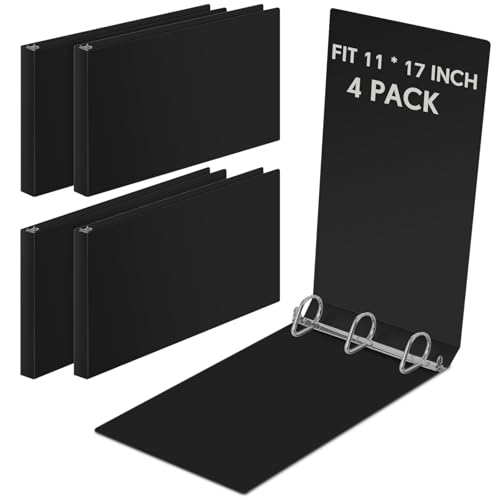Humyoun 4 carpetas de 3 anillos inclinados de 11 x 17 pulgadas, resistentes, con capacidad económica para papel de 11 x 17 pulgadas para planos de obras de arte, oficina, hogar, lugares de trabajo