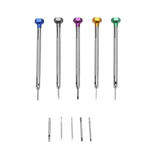 Flohterys Juego de 5 Destornilladores de Acero de 0,8-1,6 mm para Reparación de Relojes, Herramientas Portátiles para Relojes, Extracción de Correa con Pasadores, Herramientas de