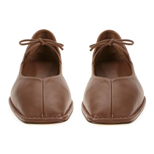 Image of Ballet Flats for Women Lace Up Bow Square Toe Mary Janes Cute Ballerina Shoes Slip On Comfortable Elegant Dress Shoes
