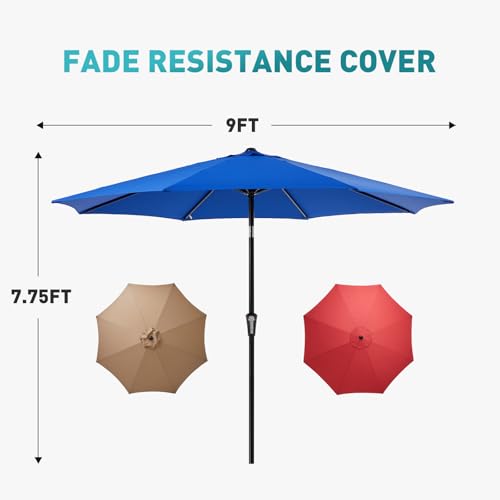 Image of OLIXIS 9FT Patio Table Umbrella with Tilt and Crank Button & 8 Sturdy Ribs Waterproof, 9 Feet Outdoor Patio Umbrella Sun Shade for Pool, Terrace, Beach and Restaurant, Blue