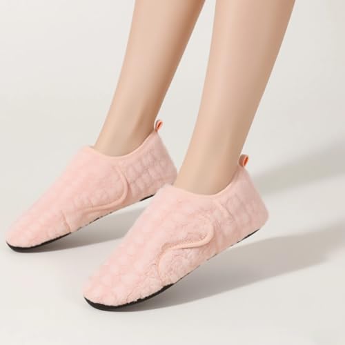 Women's Adjustable Magic Tape Slippers, Edema Feet Shoes, Warm Fuzzy Comfy House Slippers with Non-Slip Thick Sole for Home Use2