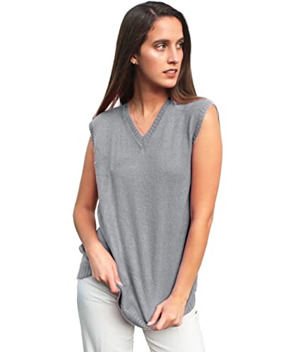 Tinkuy Peru Women’s V Neck Sweater Vest, Authentic Peruvian Alpaca Wool Knitted Sleeveless Pullover (Silver, Small) #TOP10