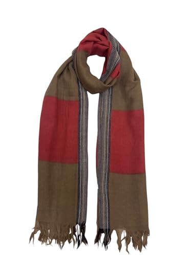 Women's Lightweight Scarf – Soft & Breathable Shawl Wrap – Natural Fabric, Versatile Travel Scarf – 70x180cm – Olive & Rust Color Block – Gift for Her4