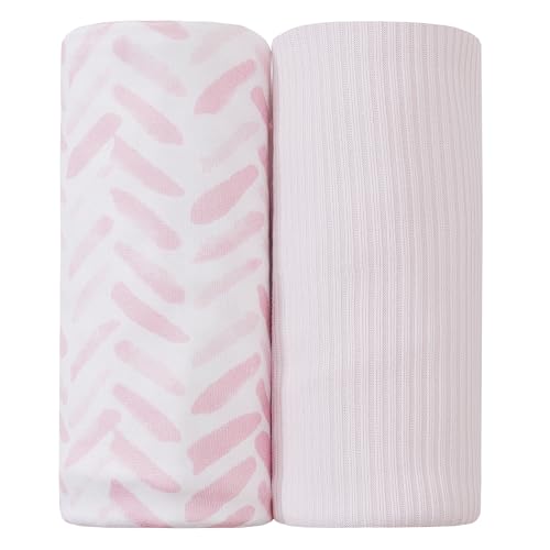 Image of lasoftan Jersey Swaddle Blanket, Ultra Soft Stretchy Receiving Blanket, Newborn Swaddle Wrap for Boys & Girls, 40 x 30 inches, 2 Pcs, Pink