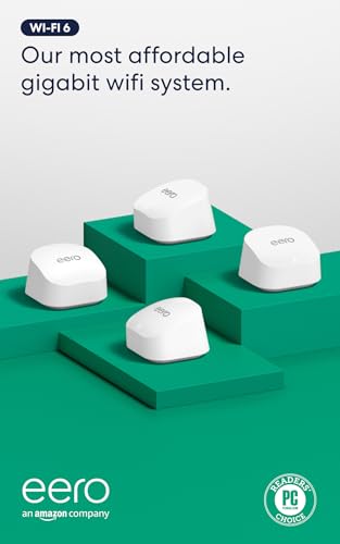 Image of Amazon eero 6+ mesh wifi system - Supports internet plans up to a Gigabit, Coverage up to 6,000 sq. ft., Connect 75+ devices, 4-pack