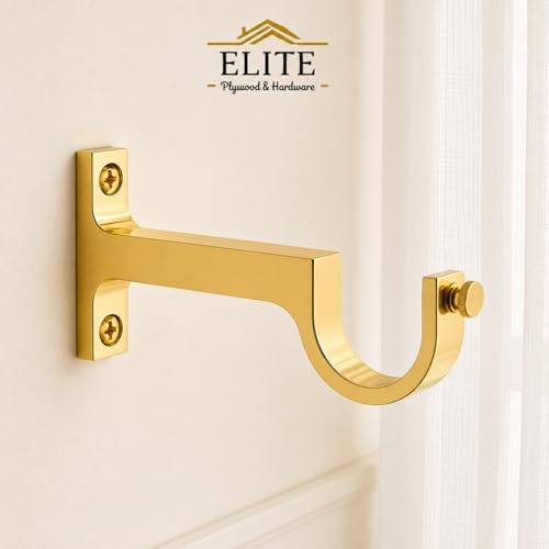 Image of Elite Aluminum Curtain Rod Brackets - Heavy-Duty Wall Mount Clamps for Curtain Rod Support for Door and Window Curtain Rods with Screw and Wall Plug - Pack of 2PCS (Gold)