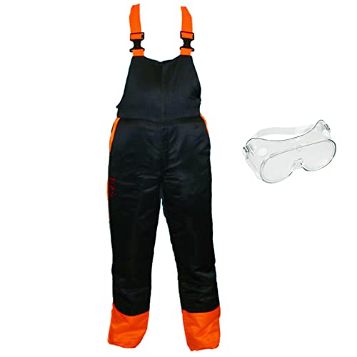 SPARES2GO Chainsaw Safety Bib & Brace Forestry Trousers (Large, 34/38) + Safety Goggles