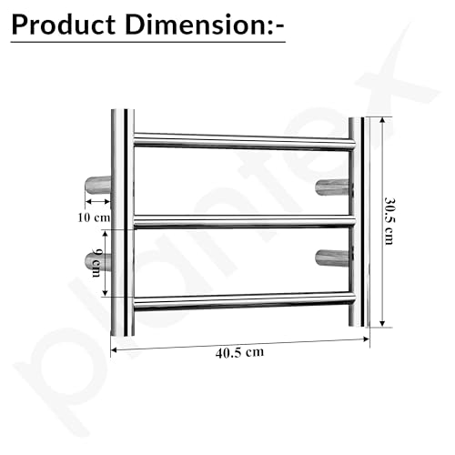 Image of Plantex Electric Heated Towel Rack for Bathroom /304 Grade Stainless Steel 3-Bar Wall Mounted Towel Warmer /Towel Bar /Fast Heating & Rust Proof - Pack of 1 (Chrome, 400mm X 300mm)