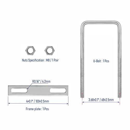 Image of 304 Stainless Steel Square U-Bolts 2-3 /8 inch(60mm) Inner Width, 4.72 inch(120mm) Length Stainless M8 with Nuts, Frame Plate, Accessories for Automobiles Trailer, Boat Trailer Industrial Parts