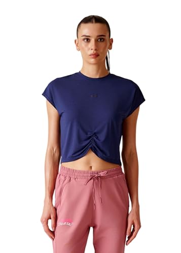 Image of STRCH Women's Regular Fit Activewear Crop T-Shirt | Round Neck Short Sleeve Gym Top | Stretch Workout T-Shirt for Yoga, Running & Training | Crop Length