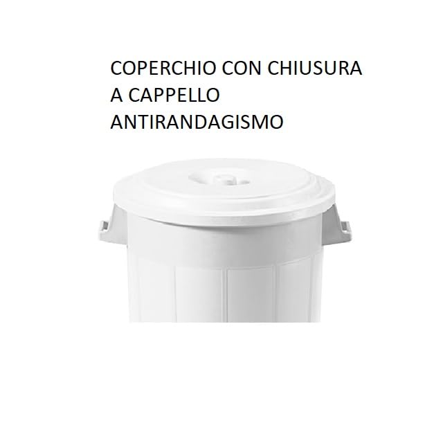 Bidone portarifiuti BIANCO con coperchio antirandagismo industriale 100 litri pattumiera CON MANICI giardino locali commerciali