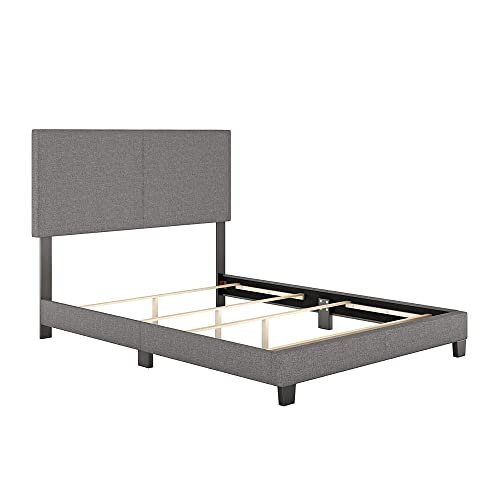 Boyd Sleep Milan - Base de colchón tapizada con cabecero de lino y soportes de 4 láminas, requiere somier de caja: gris, tamaño individual Cover