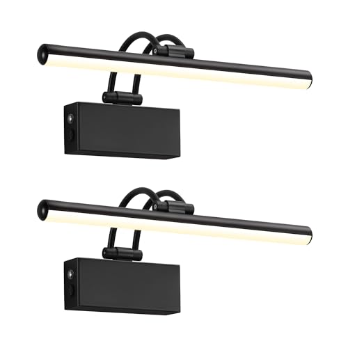 Image of KDG LED Wireless Wall Picture Lights Set of 2 with Remote, 5200mAh Rechargeable Dimmable Art Lighting, Adjustable Swing Arm, Picture Frame Light for Gallery, Living Room, Hallway, 13.4 inch, Black