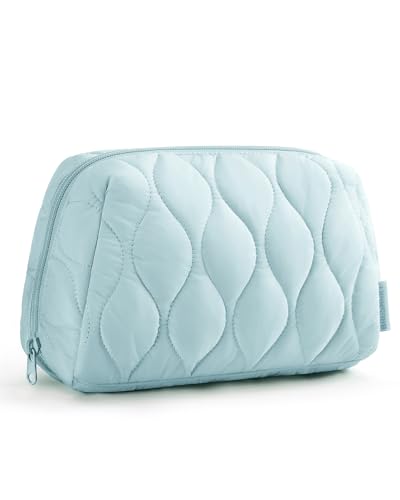 Image of BAGSMART Makeup Bag, Travel Cosmetic Bag, Puffy Padded Make Up Bag for Women, Makeup Organizer Case, Wide-open Pouch Purse, Travel Essentials, Toiletries Accessories Brushes (Baby Blue)