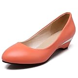 Gicoiz Low Wedge Heel Women Office Formal Slip On Shoes Closed Toe Business Work Low Heels Pumps Comfort Wedding Orange Size 6-40
