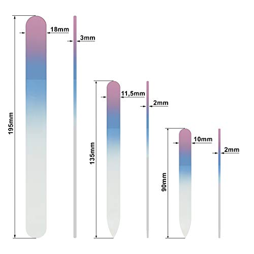 Glass Nail File Manicure Set - Mont Bleu Best Set of 3 Glass Nail Files in Pouch - Rainbow Colors - Genuine Czech Tempered Glass - Handmade in EU - Premium Nail Filer Kit for Natural Nails