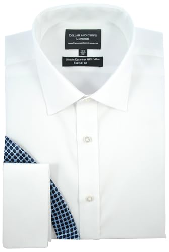 COLLAR AND CUFFS LONDON Chemise sans Repassage Blanche - 100% Coton - Un Tissu de Grande Qualité - Sergé Blanc - Coupe Normale Classique - Manche Longue,...