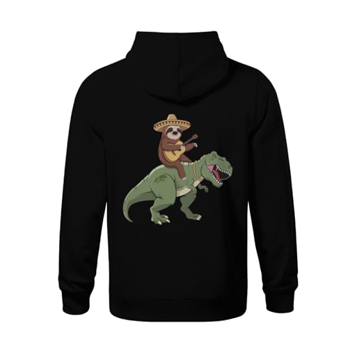 Kids Funny Mexican Sloth Riding T-Rex Cute Dinosaur Boys Girls Lightweight Kangaroo Pocket Fleece Hoodies3