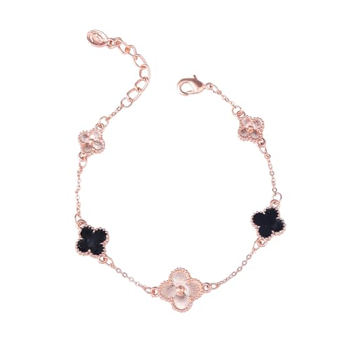 Gehena by Estele Bracelet for Women Rosegold Plated Black Color Vintage Clover Leafy Style Floral Designer Chain Link Adjustable Aesthetic Charm Bracelet/Wrist Band Versatile Chic for Women/Girls (B0D76RYY7K) Amazon Price History, Amazon Price Tracker